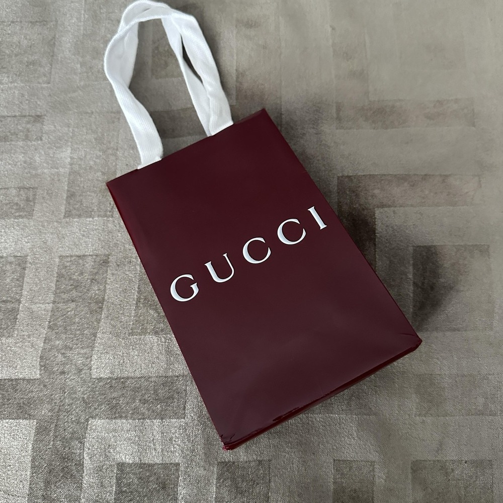 Gucci Small Red Glossy Paper Shopping Gift Tote Bag White Cloth Handles